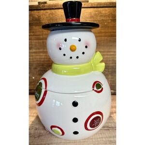 Wallace Designs Snowman Cookie Jar 13"‎ Ceramic Christmas Polka Dot Holiday